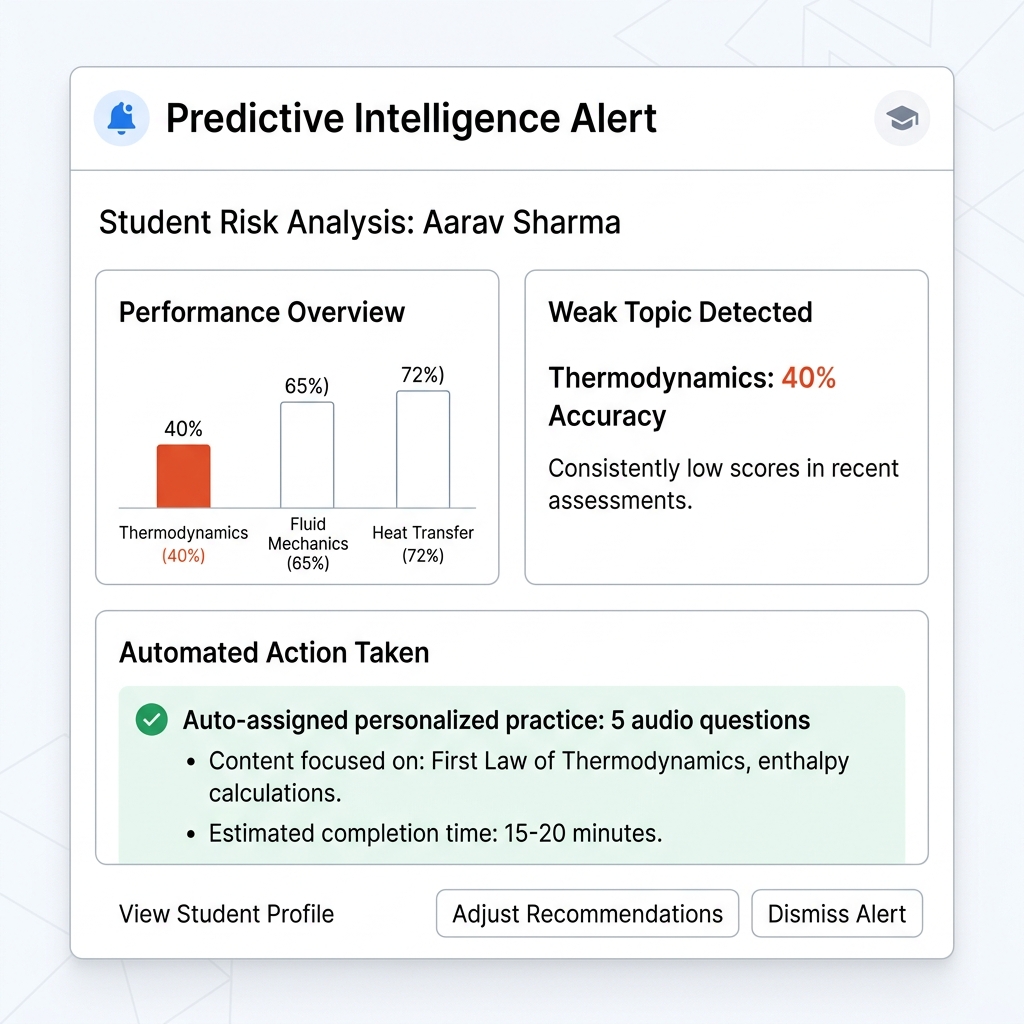 Predictive Intelligence Alert automatically assigning personalized practice for Thermodynamics